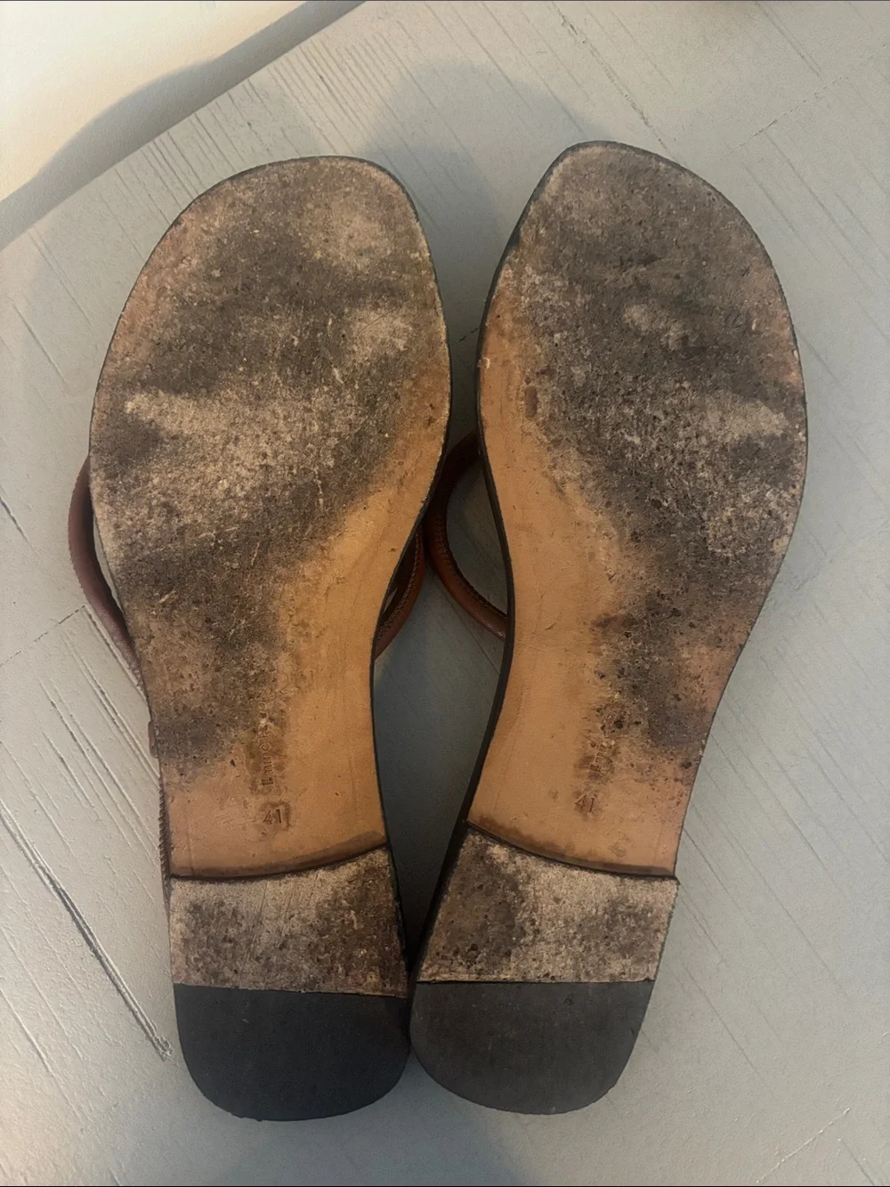 Emme Parsons Brown Leather Loop Toe Sandals